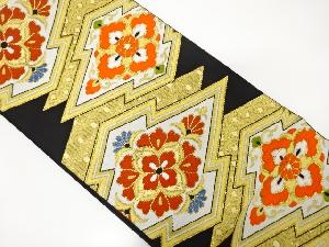 アンティーク　松皮菱に華文模様織り出し袋帯(着用可)